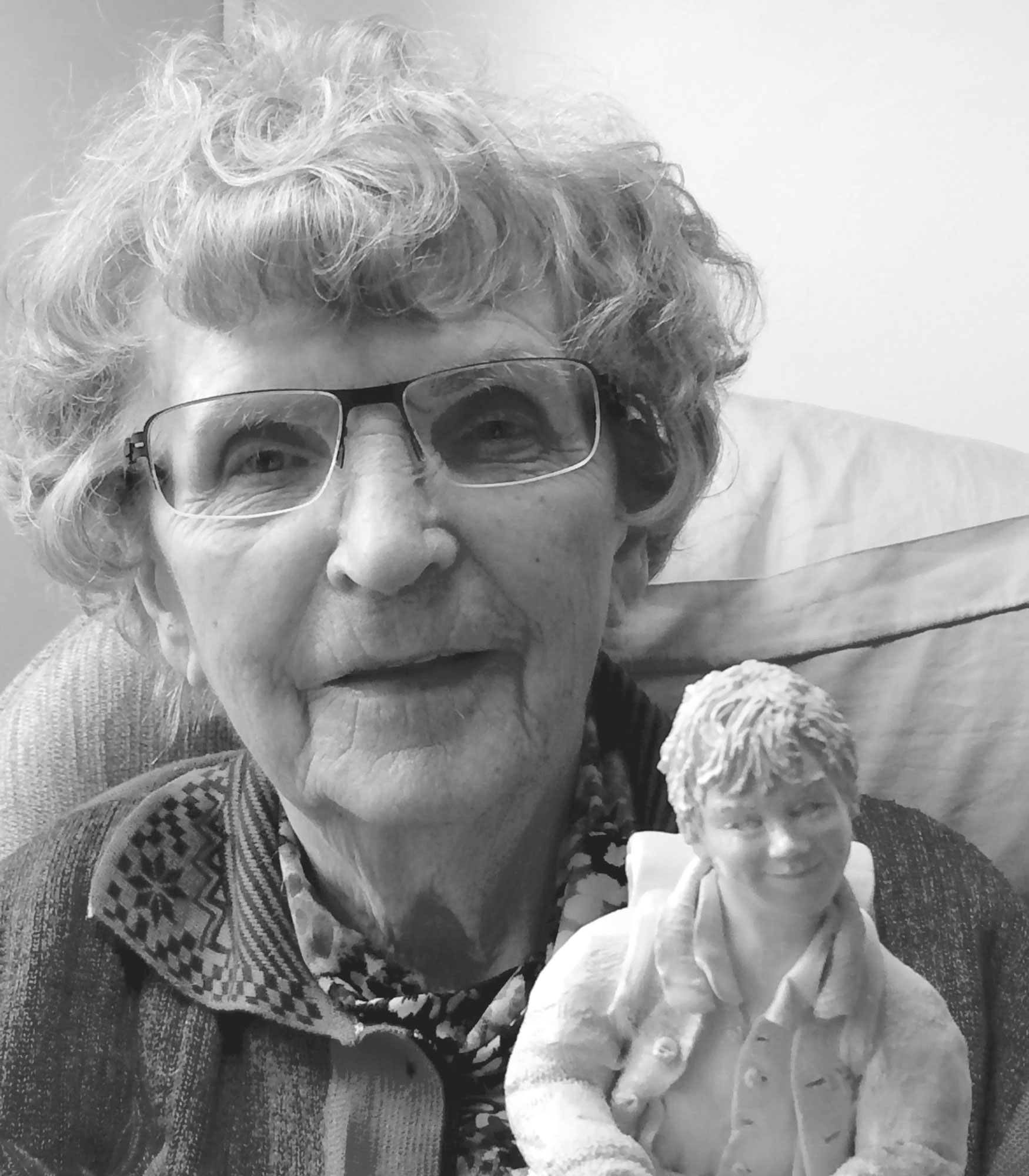 Elfriede Meindl at 90 with figurine